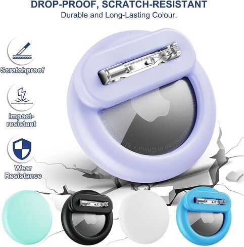 Bingcok Airtag Hidden Holder for Kids with Invisible Pin, 4 Pack | 4 Colors: Black, White, Pink, Purple. Invisible Safety Pin, Waterproof. For Children, Elderly, Luggage, Clothing, Backpack. in Saudi Arabia