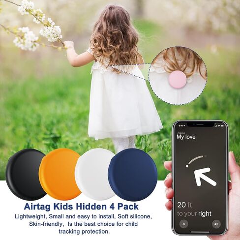 Bingcok Airtag Hidden Holder for Kids with Invisible Pin, 4 Pack | 4 Colors: Black, White, Pink, Purple. Invisible Safety Pin, Waterproof. For Children, Elderly, Luggage, Clothing, Backpack. in Saudi Arabia