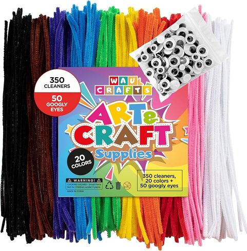 400 قطعة - 350 منظف أنابيب بـ 20 لونًا + 50 عين جوجلي - مجموعة سيقان شانيل للحرف اليدوية وديكورات المنزل (12 بوصة × 6 مم) in Kuwait