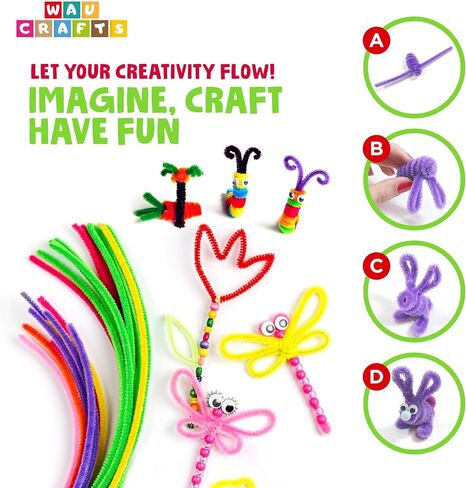 400 قطعة - 350 منظف أنابيب بـ 20 لونًا + 50 عين جوجلي - مجموعة سيقان شانيل للحرف اليدوية وديكورات المنزل (12 بوصة × 6 مم) in Kuwait