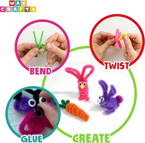 400 قطعة - 350 منظف أنابيب بـ 20 لونًا + 50 عين جوجلي - مجموعة سيقان شانيل للحرف اليدوية وديكورات المنزل (12 بوصة × 6 مم) in Kuwait