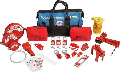 مجموعة BRADY Lockout Tagout - صمامات البوابة، والصمامات الكروية، والمقابس الكهربائية، وقواطع الدائرة. تتضمن 3 أقفال مختلفة ذات مفاتيح حمراء، وقفل للكابل، ومشبك، وعلامات قفل أمان (مفتاح واحد لكل قفل) - 153672، أزرق in Saudi Arabia