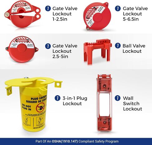 مجموعة BRADY Lockout Tagout - صمامات البوابة، والصمامات الكروية، والمقابس الكهربائية، وقواطع الدائرة. تتضمن 3 أقفال مختلفة ذات مفاتيح حمراء، وقفل للكابل، ومشبك، وعلامات قفل أمان (مفتاح واحد لكل قفل) - 153672، أزرق in Saudi Arabia