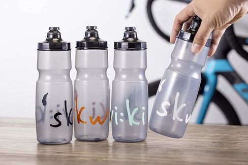 زجاجة مياه للدراجة من سكويكي، زجاجة ضغط، تدفق كبير، ذاتية الغلق، لا تسرب، شبه شفافة، 740 مل / 25 أونصة. مصممة لتناسب أقفاص زجاجات الدراجة (أسود-برتقالي) in Kuwait