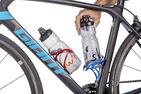 زجاجة مياه للدراجة من سكويكي، زجاجة ضغط، تدفق كبير، ذاتية الغلق، لا تسرب، شبه شفافة، 740 مل / 25 أونصة. مصممة لتناسب أقفاص زجاجات الدراجة (أسود-برتقالي) in Kuwait