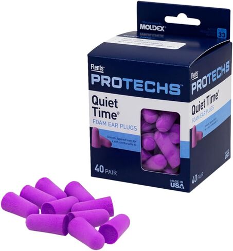 Flents Foam Ear Plugs, 40 Pair for Sleeping, Snoring, Loud Noise, Traveling, Concerts, Construction, & Studying, NRR 33, Purple, Made in The USA in Saudi Arabia