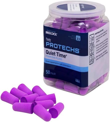 Flents Foam Ear Plugs, 40 Pair for Sleeping, Snoring, Loud Noise, Traveling, Concerts, Construction, & Studying, NRR 33, Purple, Made in The USA in Saudi Arabia