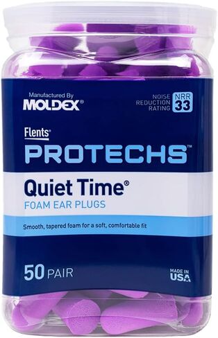 Flents Foam Ear Plugs, 40 Pair for Sleeping, Snoring, Loud Noise, Traveling, Concerts, Construction, & Studying, NRR 33, Purple, Made in The USA in Saudi Arabia
