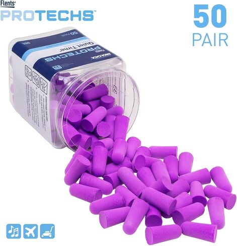 Flents Foam Ear Plugs, 40 Pair for Sleeping, Snoring, Loud Noise, Traveling, Concerts, Construction, & Studying, NRR 33, Purple, Made in The USA in Saudi Arabia