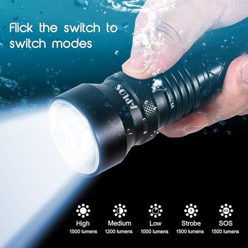 APLOS AP15 1500LM Diving Flashlight with 5 Modes, IPX8 Waterproof Professional Dive Light in Kuwait