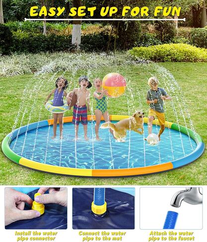 EPN Splash Pad، سجادة لعب كبيرة جدًا بحجم 13 قدمًا للكلاب والأطفال، وسادة نافورة ألعاب مائية صيفية أكثر سمكًا لحمام السباحة لأكثر من 3 أطفال وحيوانات أليفة in Kuwait