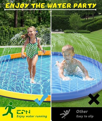 EPN Splash Pad، سجادة لعب كبيرة جدًا بحجم 13 قدمًا للكلاب والأطفال، وسادة نافورة ألعاب مائية صيفية أكثر سمكًا لحمام السباحة لأكثر من 3 أطفال وحيوانات أليفة in Kuwait