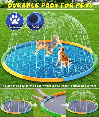 EPN Splash Pad، سجادة لعب كبيرة جدًا بحجم 13 قدمًا للكلاب والأطفال، وسادة نافورة ألعاب مائية صيفية أكثر سمكًا لحمام السباحة لأكثر من 3 أطفال وحيوانات أليفة in Kuwait