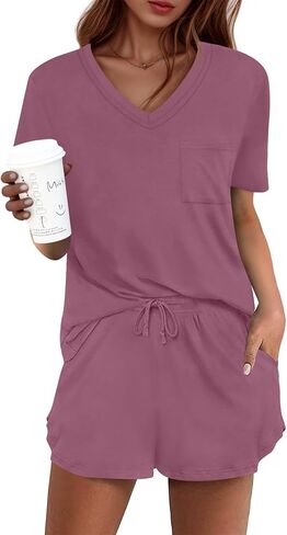 DB MOON Womens Pj Sets 2 Piece Lounge Sets Cute Short Pajamas With Pockets Sleep Wear in Saudi Arabia