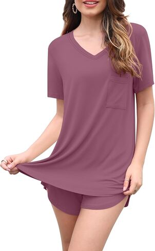 DB MOON Womens Pj Sets 2 Piece Lounge Sets Cute Short Pajamas With Pockets Sleep Wear in Saudi Arabia