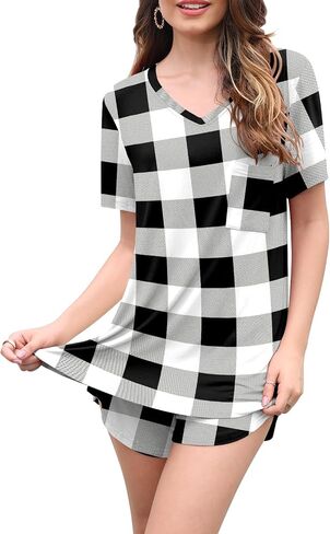 DB MOON Womens Pj Sets 2 Piece Lounge Sets Cute Short Pajamas With Pockets Sleep Wear in Saudi Arabia