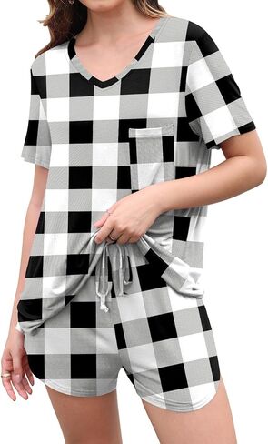 DB MOON Womens Pj Sets 2 Piece Lounge Sets Cute Short Pajamas With Pockets Sleep Wear in Saudi Arabia