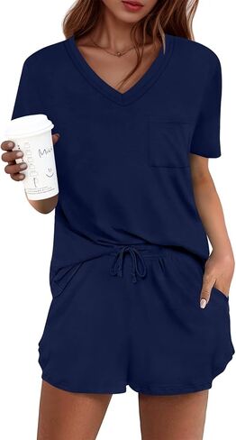 DB MOON Womens Pj Sets 2 Piece Lounge Sets Cute Short Pajamas With Pockets Sleep Wear in Saudi Arabia