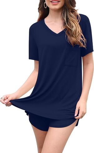 DB MOON Womens Pj Sets 2 Piece Lounge Sets Cute Short Pajamas With Pockets Sleep Wear in Saudi Arabia
