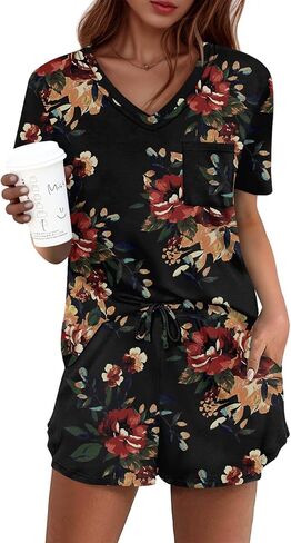 DB MOON Womens Pj Sets 2 Piece Lounge Sets Cute Short Pajamas With Pockets Sleep Wear in Saudi Arabia