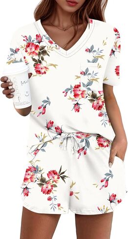 DB MOON Womens Pj Sets 2 Piece Lounge Sets Cute Short Pajamas With Pockets Sleep Wear in Saudi Arabia