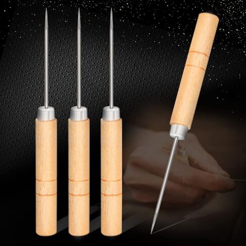 10 Pcs Scratch Awl Tools Pin Punching Tool Leather Stitching Awls Leather Craft Repair Tools with Wooden Handle for Leather Pouch Hole in Saudi Arabia