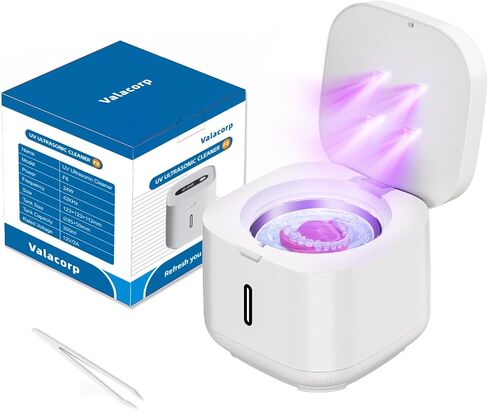 Ultrasonic Cleaner Machine 42kHz,Retainer Cleaning Box,For Dentures, Aligners, Braces，Denture Bath,Night Guard(300ml White) in Saudi Arabia