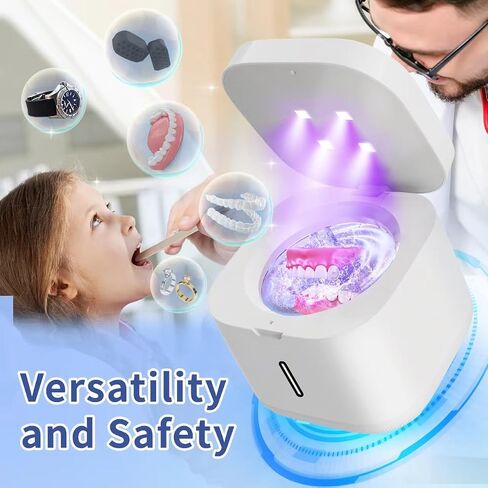 Ultrasonic Cleaner Machine 42kHz,Retainer Cleaning Box,For Dentures, Aligners, Braces，Denture Bath,Night Guard(300ml White) in Saudi Arabia