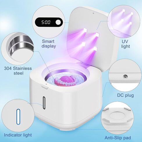 Ultrasonic Cleaner Machine 42kHz,Retainer Cleaning Box,For Dentures, Aligners, Braces，Denture Bath,Night Guard(300ml White) in Saudi Arabia