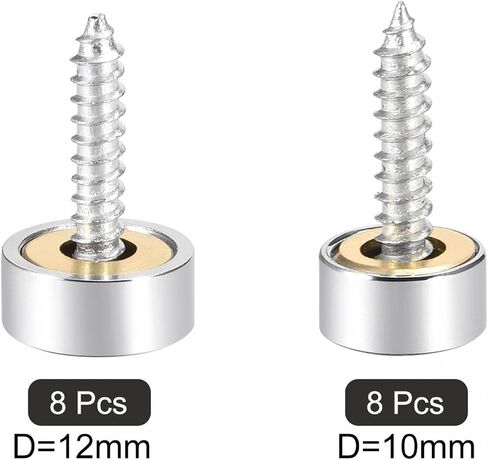uxcell 10mm and 12mm Polished Stainless Steel Mirror Screws, Decorative Cap Cover Nails 16pcs in Saudi Arabia