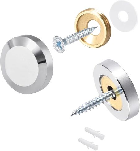 براغي مرآة (25 مم/0.98 بوصة) قطعتان، غطاء مزخرف للأظافر مصقول بالنحاس مع ملحقات - لأجهزة الإعلان اللافتة، البناء، لون فضي in Kuwait