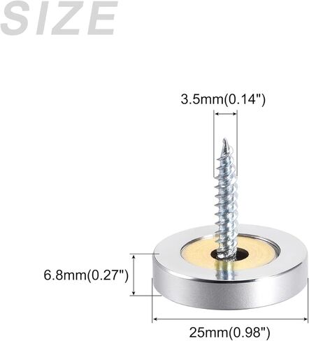 براغي مرآة (25 مم/0.98 بوصة) قطعتان، غطاء مزخرف للأظافر مصقول بالنحاس مع ملحقات - لأجهزة الإعلان اللافتة، البناء، لون فضي in Kuwait