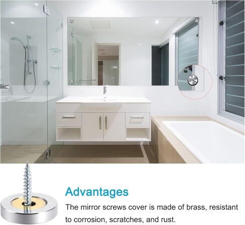 براغي مرآة (25 مم/0.98 بوصة) قطعتان، غطاء مزخرف للأظافر مصقول بالنحاس مع ملحقات - لأجهزة الإعلان اللافتة، البناء، لون فضي in Kuwait