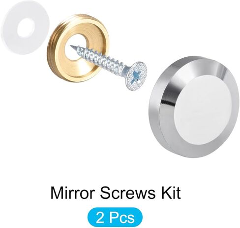 براغي مرآة (25 مم/0.98 بوصة) قطعتان، غطاء مزخرف للأظافر مصقول بالنحاس مع ملحقات - لأجهزة الإعلان اللافتة، البناء، لون فضي in Kuwait