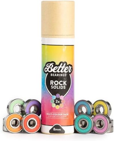 Rock Solids, Roller Skate Bearings, 16 Pack, Quad Skates, ABEC 9 Rated, Hardwearing, Tough, Long Lasting, Pre Lubed, Replaceable Rubber Shields, Women Supportive, 7mm & 8mm, Multi in Saudi Arabia