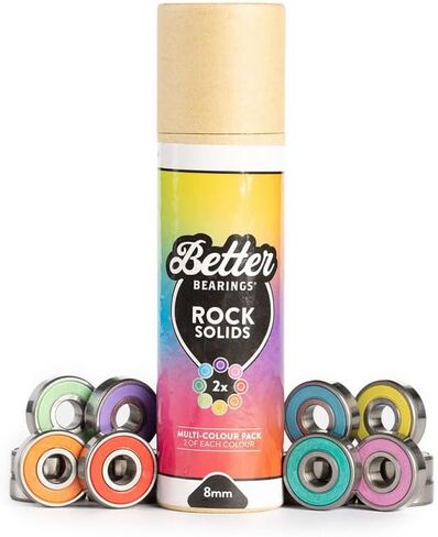 Rock Solids, Roller Skate Bearings, 16 Pack, Quad Skates, ABEC 9 Rated, Hardwearing, Tough, Long Lasting, Pre Lubed, Replaceable Rubber Shields, Women Supportive, 7mm & 8mm, Multi in Saudi Arabia