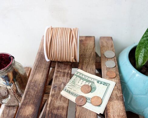 كوردز كرافت® | سلك جلدي مستدير طبيعي 2 مم لصنع المجوهرات والأساور والقلادات DIY حرفية خرز عمل Kumihimo تجديل يلتف الحرف اليدوية ومشروعات الهوايات | لفة 20 مترا in Kuwait