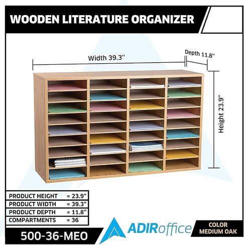 منظم الأدب القابل للتعديل من AdirOffice - صندوق بريد خشبي للفصل الدراسي للطلاب، فارز بريد المكتب، فتحات تخزين المنظمة، حامل ورق البناء، صناديق بريد ورق الحرف اليدوية (36 فتحة، بلوط متوسط) in Kuwait