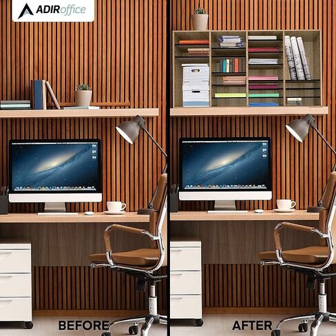 منظم الأدب القابل للتعديل من AdirOffice - صندوق بريد خشبي للفصل الدراسي للطلاب، فارز بريد المكتب، فتحات تخزين المنظمة، حامل ورق البناء، صناديق بريد ورق الحرف اليدوية (36 فتحة، بلوط متوسط) in Kuwait