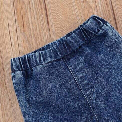 Toddler Baby Girl Denim Flare Pants Outfits, Elastic Waist Tie Dye Burr Hem Bell Bottom Jeans in Saudi Arabia