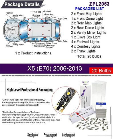 ZIYO LED Interior Light Kit Replacement for BMW X5 1999-2013, 6000K Xenon White Dome Light Bulbs Upgrade Error Free (BMW E53 1999-2006 (19 Bulbs)) in Saudi Arabia
