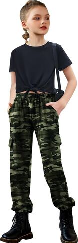 Arshiner Girls 2 Piece Outfits Short Sleeve Tie Knot Front Tee Tops and Cargo Jogger Pants Set Kids Clothing Sets in Saudi Arabia