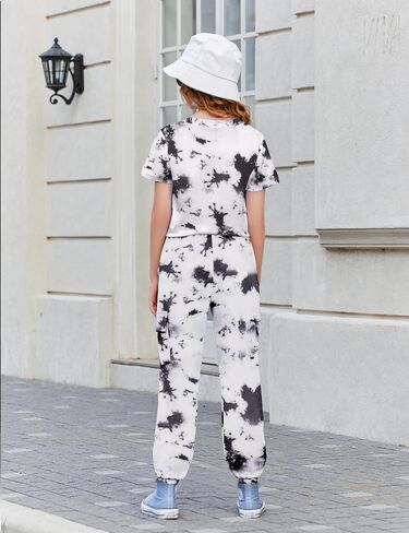 Arshiner Girls 2 Piece Outfits Short Sleeve Tie Knot Front Tee Tops and Cargo Jogger Pants Set Kids Clothing Sets in Saudi Arabia