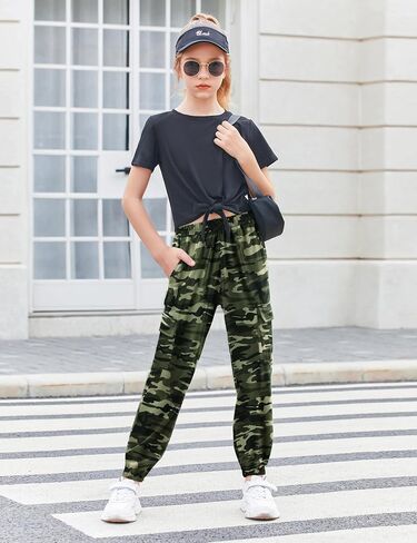 Arshiner Girls 2 Piece Outfits Short Sleeve Tie Knot Front Tee Tops and Cargo Jogger Pants Set Kids Clothing Sets in Saudi Arabia