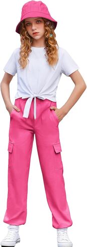 Arshiner Girls 2 Piece Outfits Short Sleeve Tie Knot Front Tee Tops and Cargo Jogger Pants Set Kids Clothing Sets in Saudi Arabia