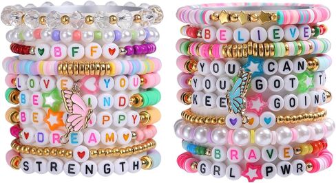 Inspirational Bracelets for Women Girls Clay Beads Rainbow Friendship Preppy Bracelets Encouragement Jewelry Gifts in Saudi Arabia