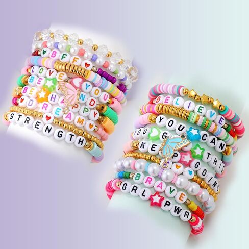 Inspirational Bracelets for Women Girls Clay Beads Rainbow Friendship Preppy Bracelets Encouragement Jewelry Gifts in Saudi Arabia