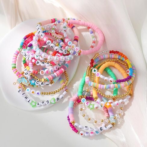 Inspirational Bracelets for Women Girls Clay Beads Rainbow Friendship Preppy Bracelets Encouragement Jewelry Gifts in Saudi Arabia