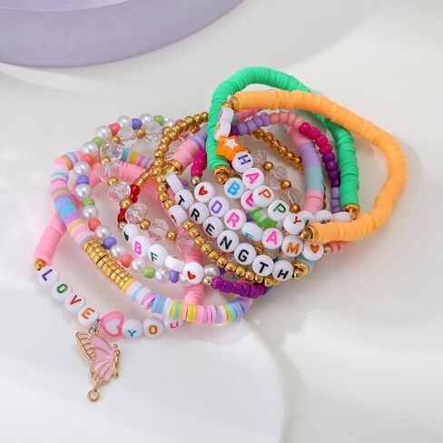 Inspirational Bracelets for Women Girls Clay Beads Rainbow Friendship Preppy Bracelets Encouragement Jewelry Gifts in Saudi Arabia