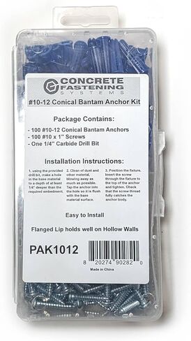 CONFAST® #10-12 طقم مرساة حائط بلاستيكي مخروطي أزرق اللون من بانتام PAK1012، يتضمن (100) مرساة و(100) براغي و(1) لقمة مثقاب (201 قطعة) in Kuwait